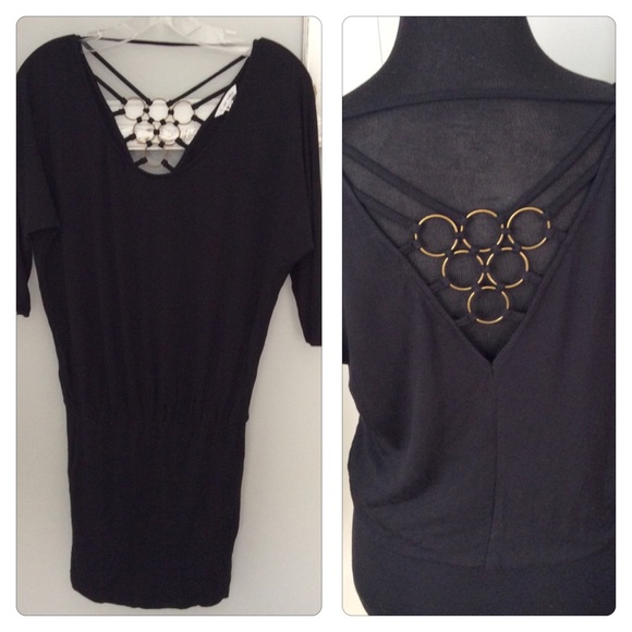 Naked Zebra Black Mini Dress Open Back Sz M